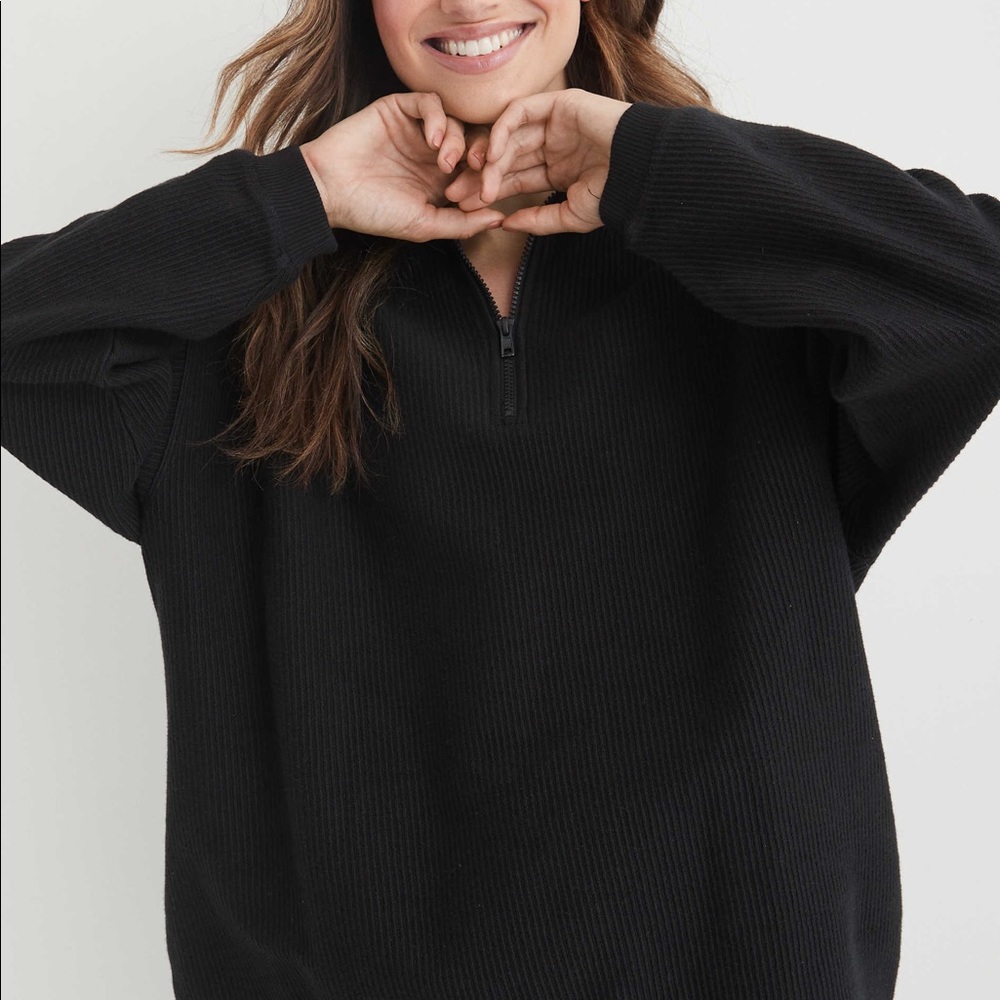 Aerie Corded Quarter Zip Black